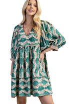 Women's Gigio Green Printed V-neck Mini Dress 