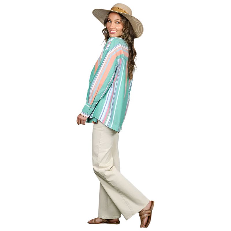 Women's Long Sleeve Button Down Multi Striped Cotton Shirt VT81324D