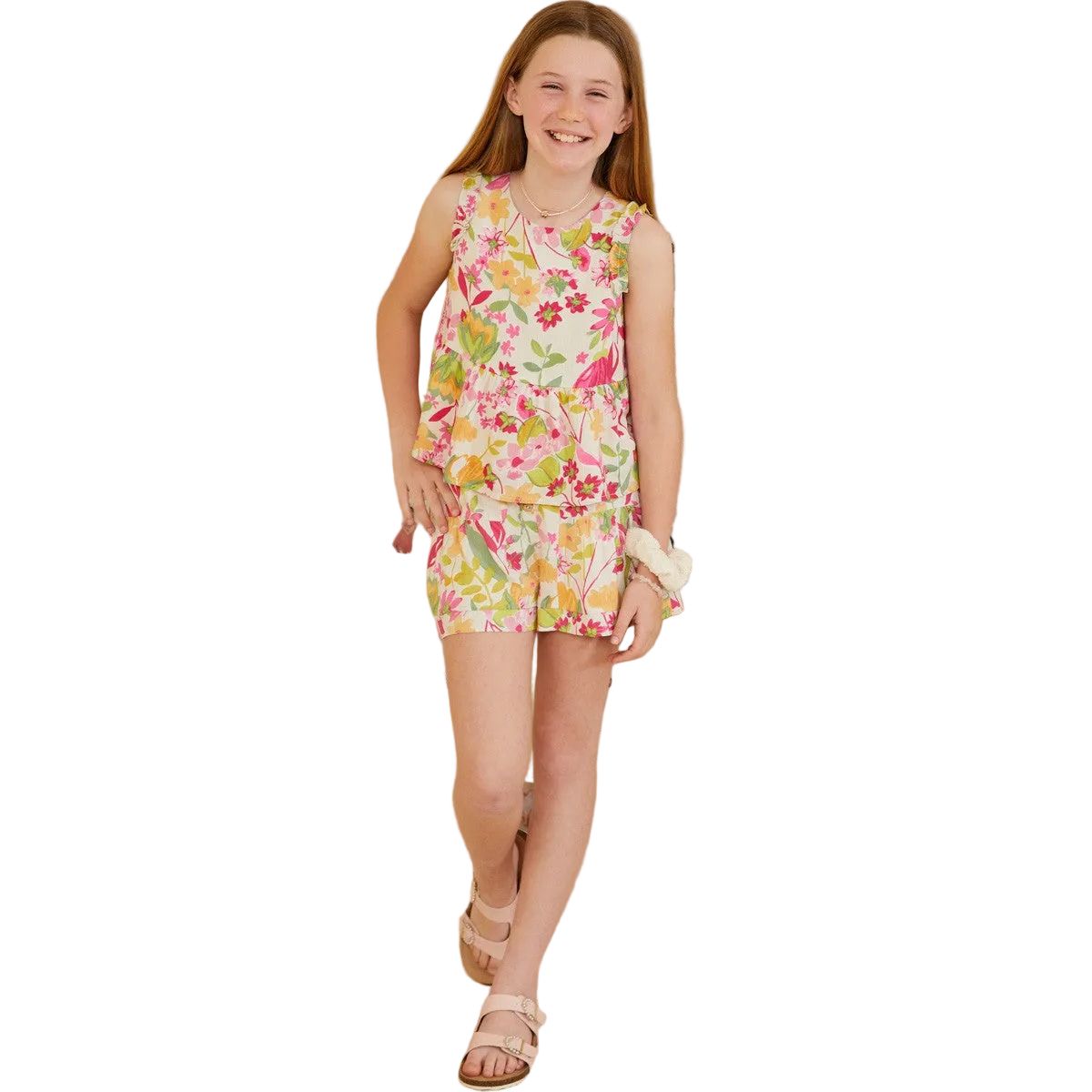 Women's Girls Floral Print Peplum Tank Top GY9567