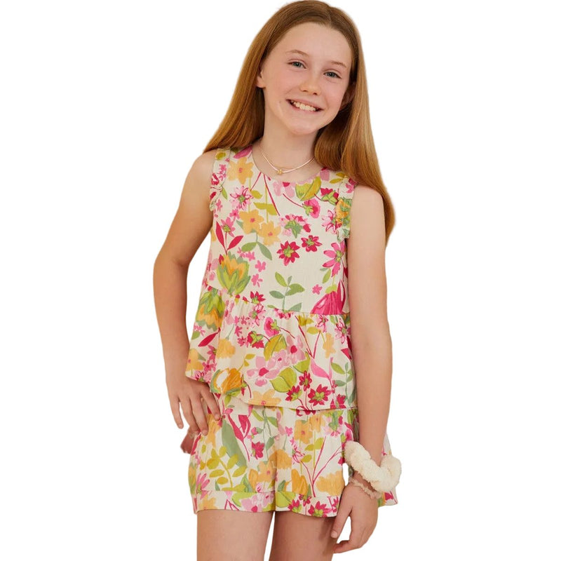 Women's Girls Floral Print Peplum Tank Top GY9567