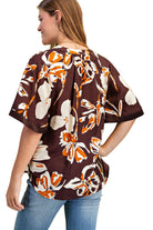 Women's Gigio Brown Floral V-neck Top 