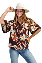Women's Gigio Brown Floral V-neck Top 