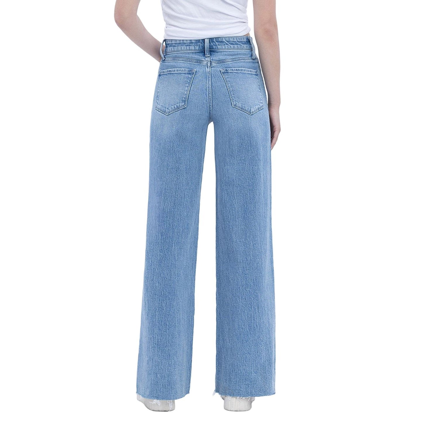 Women's High Rise Clean Cut Raw Hem Wide Jeans T6900