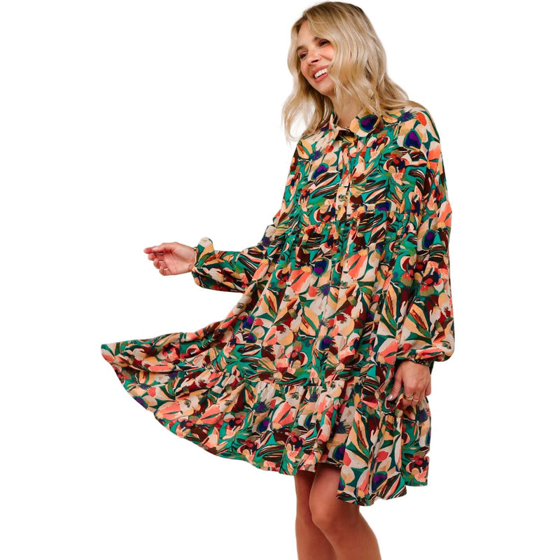 Women's Plus Collared Floral Dress with Ruffle HD7160AX