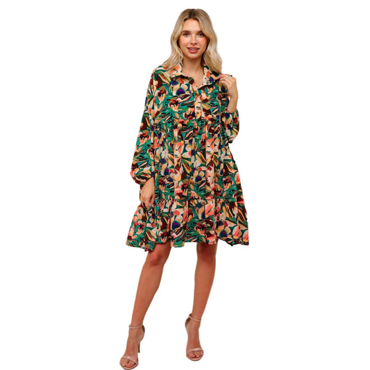 Women's Collared Babydoll Dress with Ruffle Hem HD7160A