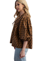 Women's Gigio Brown Printed Front Tie Blouse 