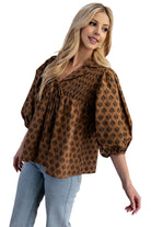 Women's Gigio Brown Printed Front Tie Blouse 