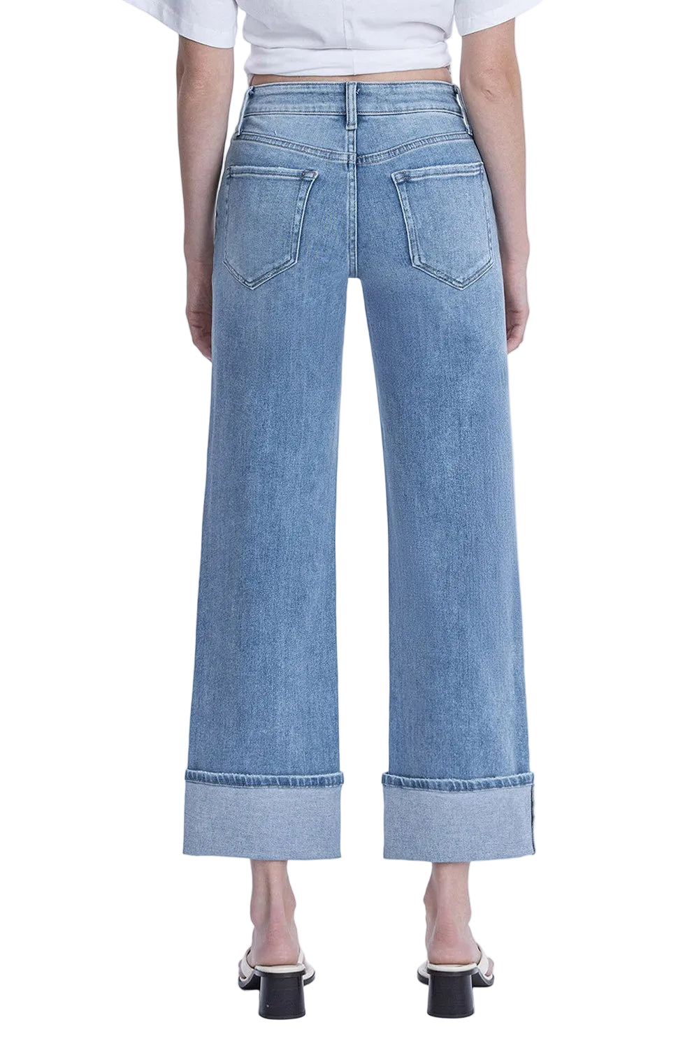 Women's Flying Monkey High Rise Medium Light Wash Cuffed Slim Wide Jeans F6061