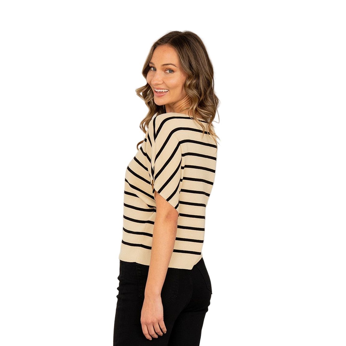 Women's Relaxed Fit Dolman Sleeves Striped Top ET6246