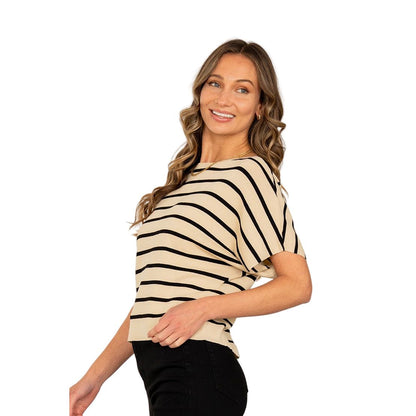Women's Relaxed Fit Dolman Sleeves Striped Top ET6246
