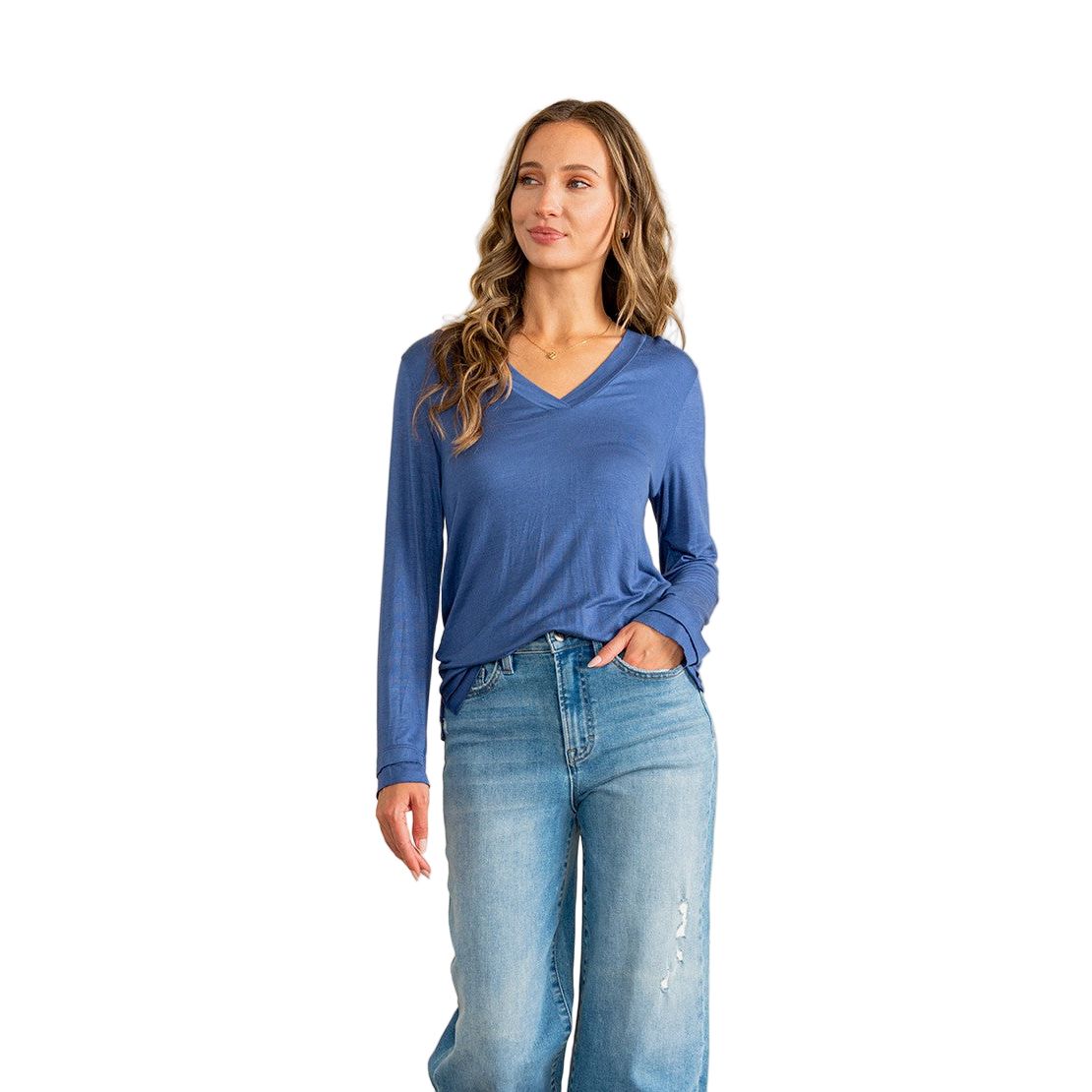 Women's Relaxed Fit Casual V-neck Long Sleeve Top ET6263-RS