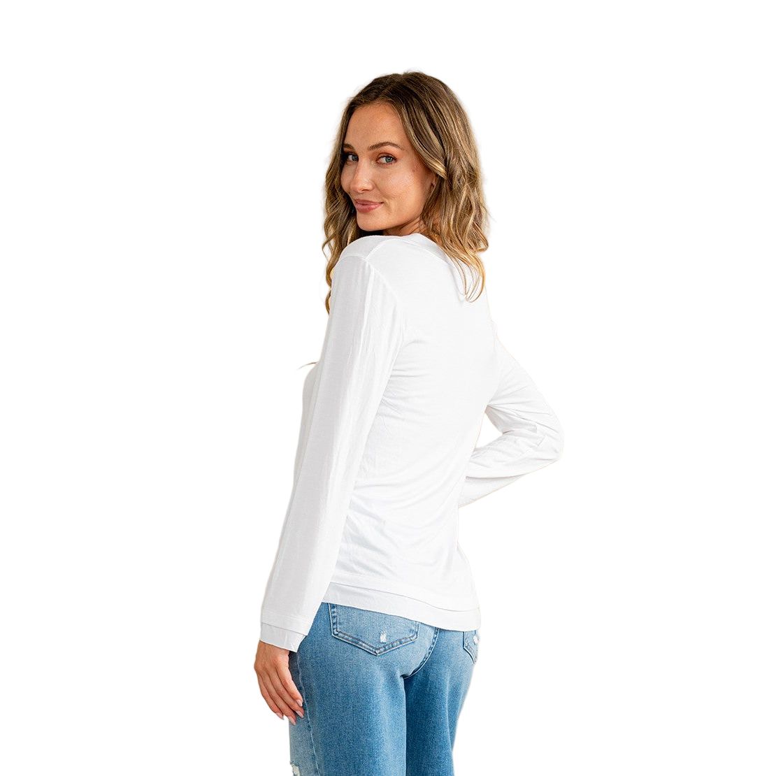Women's Relaxed Fit Casual V-neck Long Sleeve Top ET6263-RS