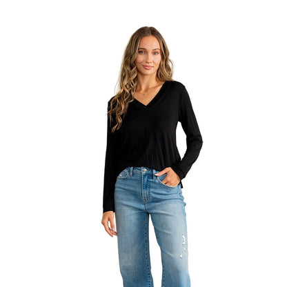 Women's Relaxed Fit Casual V-neck Long Sleeve Top ET6263-RS