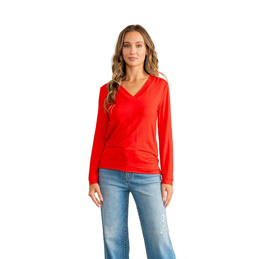 Women's Relaxed Fit Casual V-neck Long Sleeve Top ET6263-RS