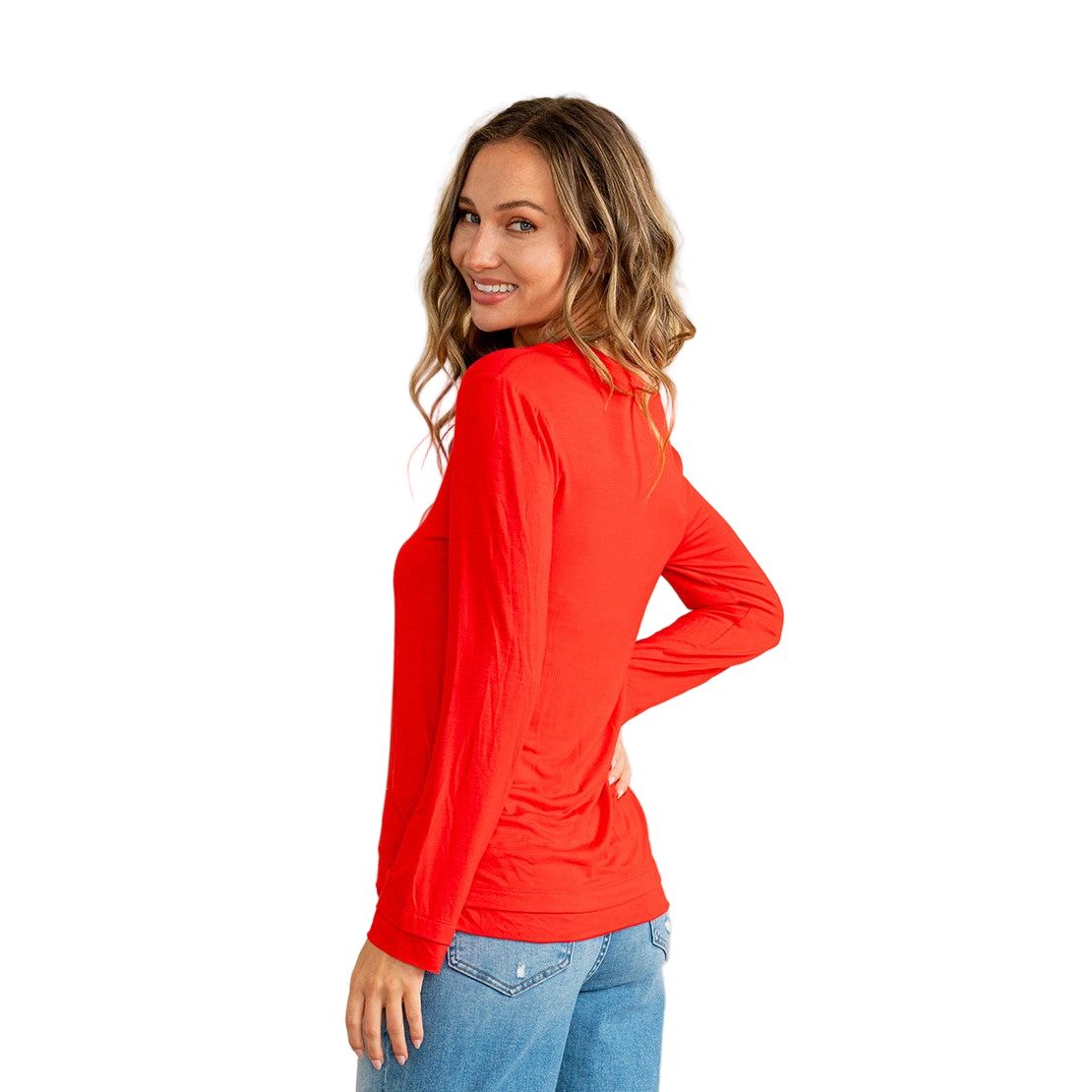 Women's Relaxed Fit Casual V-neck Long Sleeve Top ET6263-RS