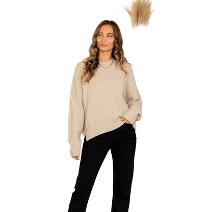 Women's Relaxed Fit Waffle Knit Pullover Sweater ET6240