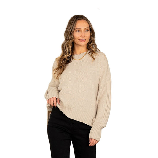 Women's Relaxed Fit Waffle Knit Pullover Sweater ET6240