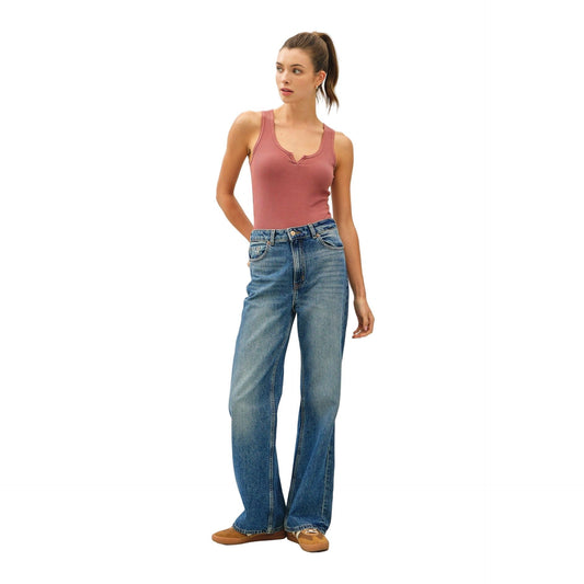 Women's Notched Neck Basic Ribbed Tank Top 19752