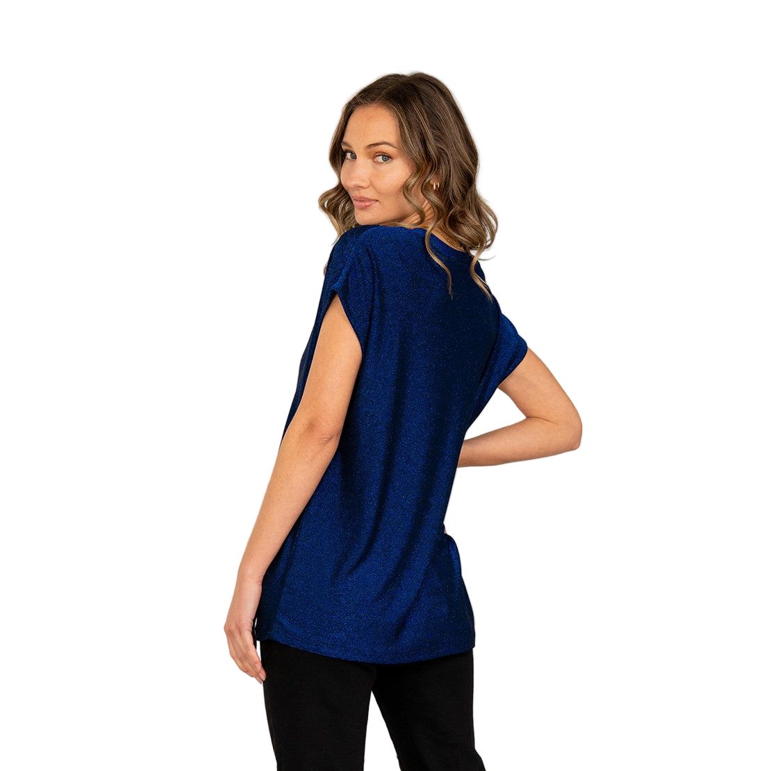 Women's Round Neck Cap Sleeves Shimmer Top ET3616
