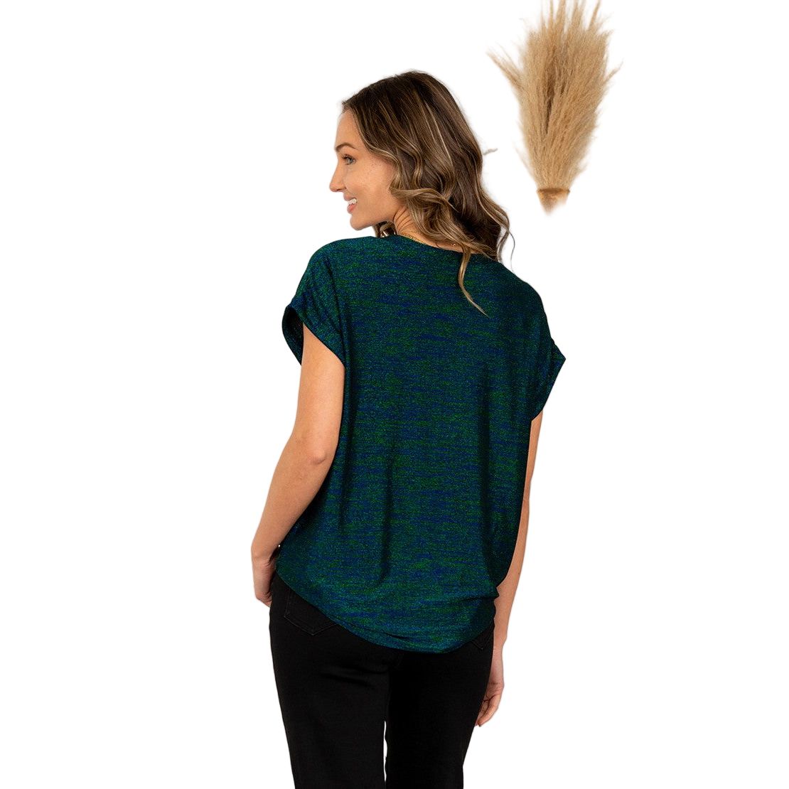 Women's Round Neck Cap Sleeves Shimmer Top ET3616