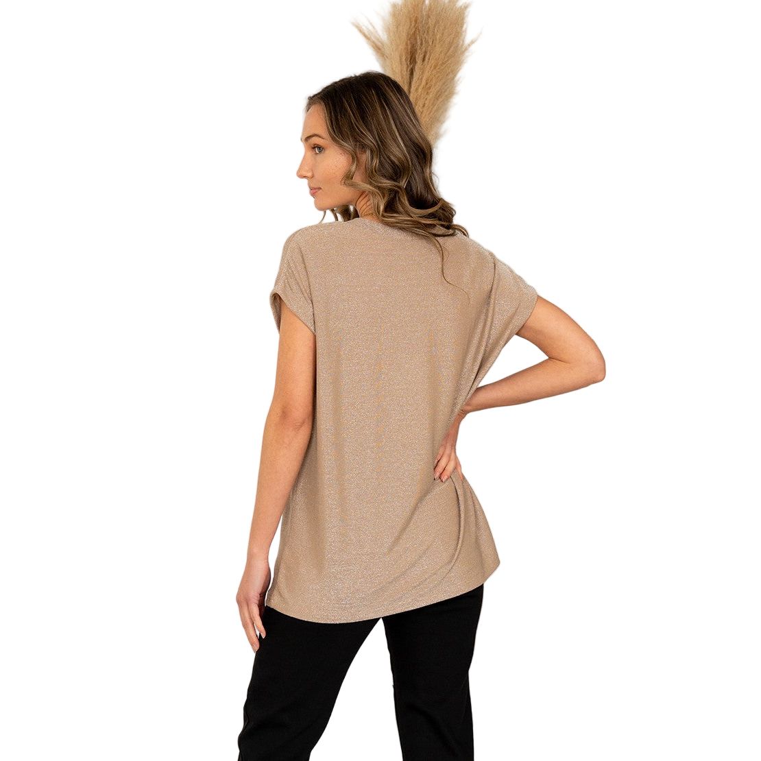Women's Round Neck Cap Sleeves Shimmer Top ET3616