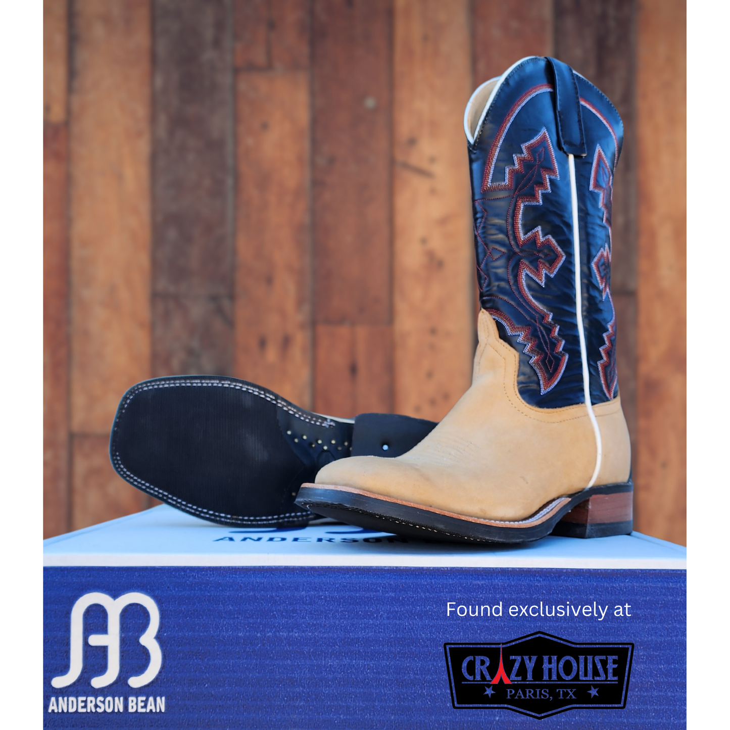 Anderson Bean Mesquite Rust Crazy Horse with Essex Blue Kidskin Top - Crazy House Western Wear