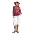Women's Cut Out Mineral Washed Pullover ET23226 - Crazy House Western Wear