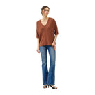 Women's V-neck Dropped Shoulder Half Sleeve Sweater 64360 - Crazy House Western Wear