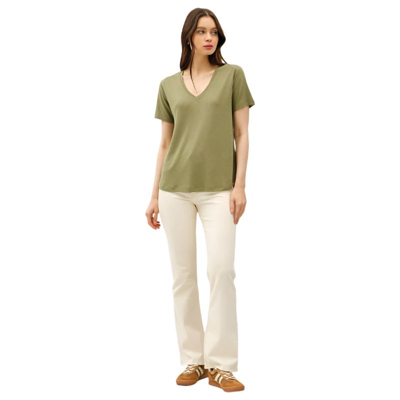 Women's Linen Basic V-Neck Short Sleeve T-shirt 19323 - Crazy House Western Wear