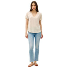 Women's Linen Basic V-Neck Short Sleeve T-shirt 19323 - Crazy House Western Wear