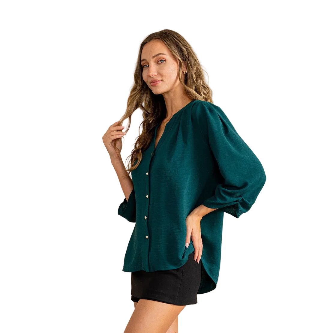 Women's Relaxed Fit Notch V Neck Button Down Blouse ET3764-AF