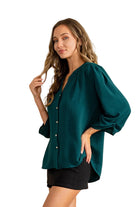 Women's Relaxed Fit Notch V Neck Button Down Blouse ET3764-AF