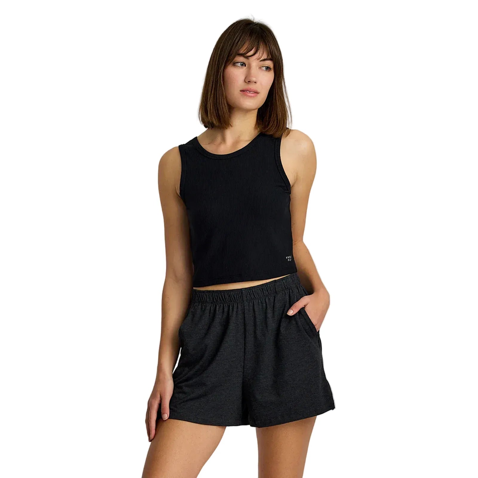 Women's Free Fly Black Ribbed Bamboo Tank Top WRIBT300