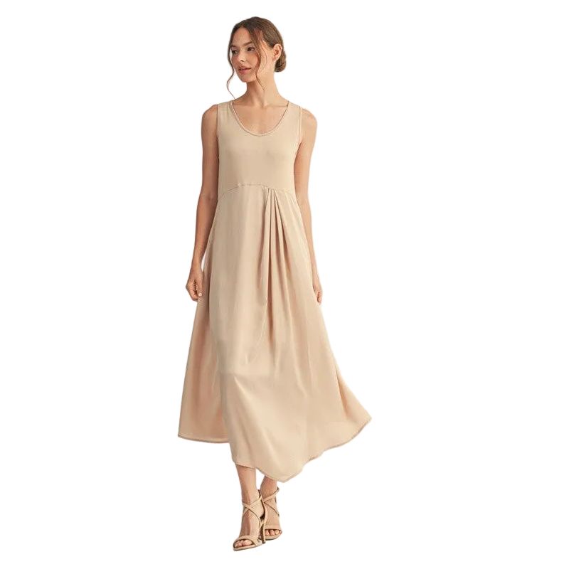 Women's Front Pleat Detail Solid Mix Match Dress G14402-DRESS