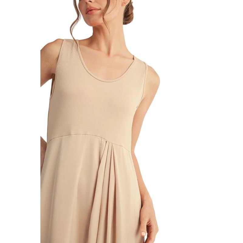 Women's Front Pleat Detail Solid Mix Match Dress G14402-DRESS