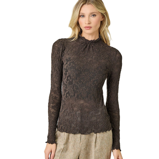 Women's Lettuce Edge Textured Knit Top 61153