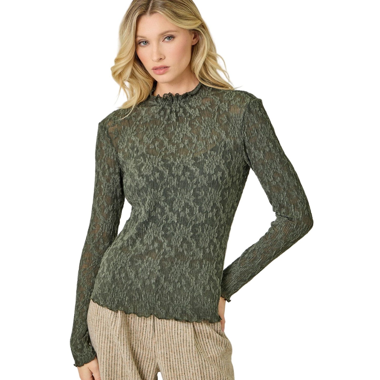 Women's Lettuce Edge Textured Knit Top 61153