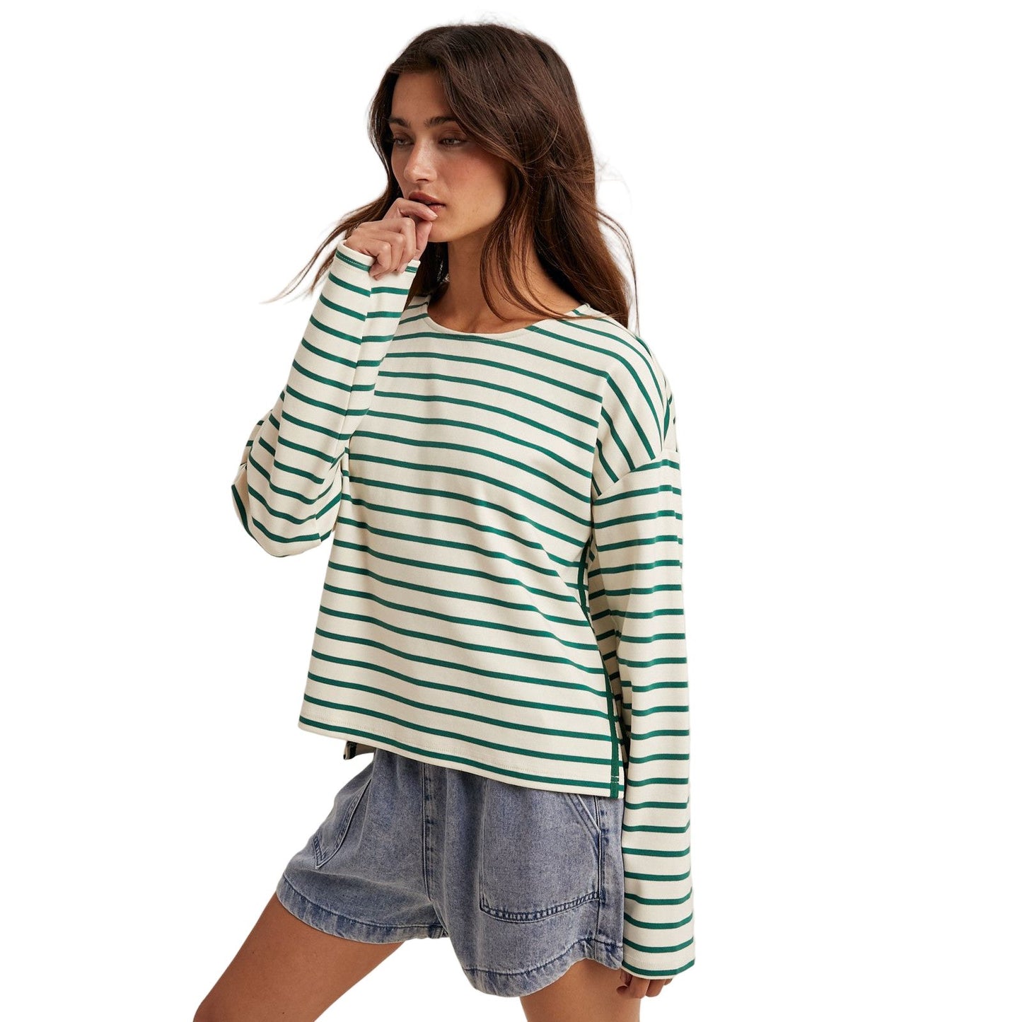 Women's Striped Knit Top With Contrast Side Stripes WL25-11252