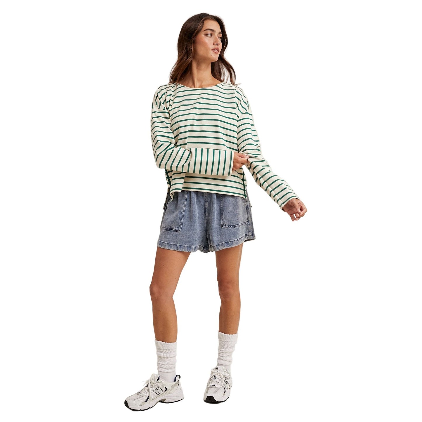 Women's Striped Knit Top With Contrast Side Stripes WL25-11252