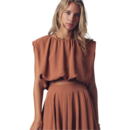 Women's Volume Sleeveless Tie Back Blouse 0069-1041