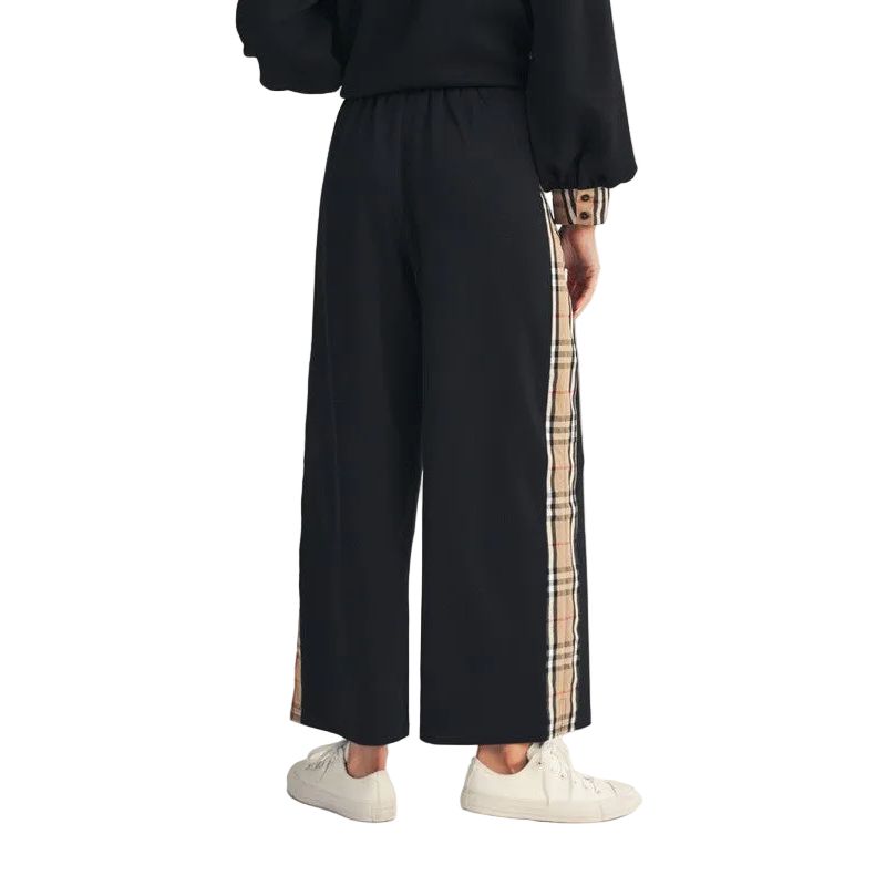 Women's Side Plaid Accent Wide Leg Sweatpants B12965