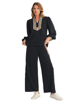 Women's Side Plaid Accent Wide Leg Sweatpants B12965