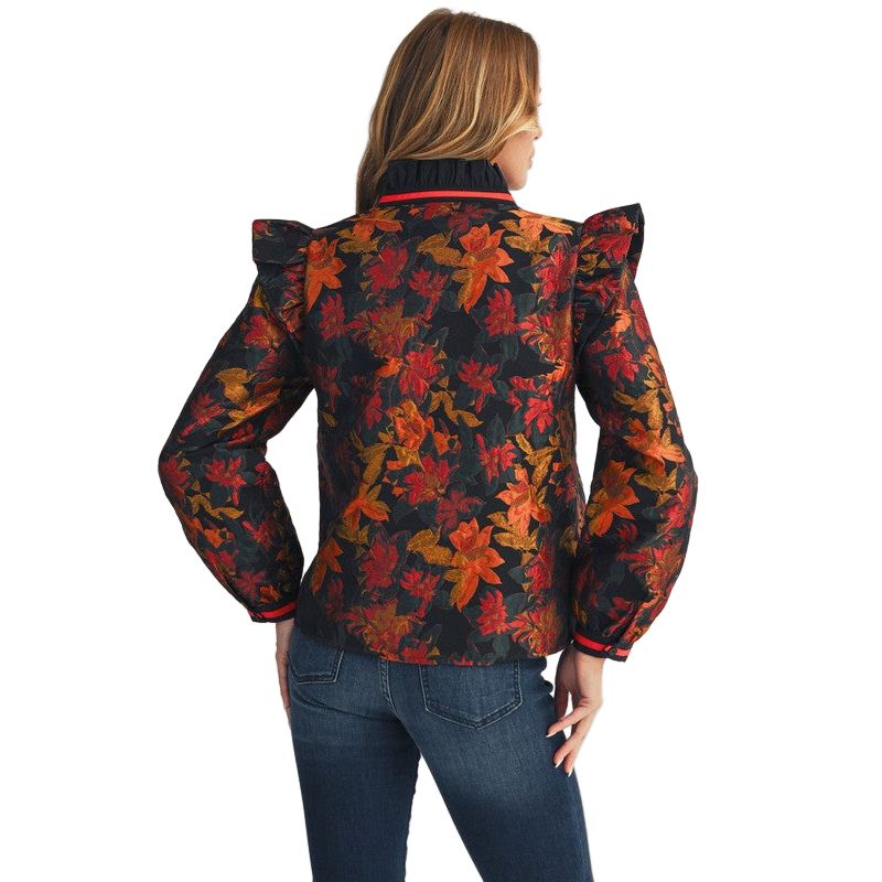 Women's Ruffle Detail Floral Jacquard Top