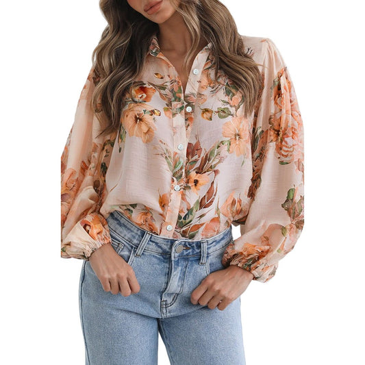 Women's Floral Blouse With Ruffled Neckline TY507458