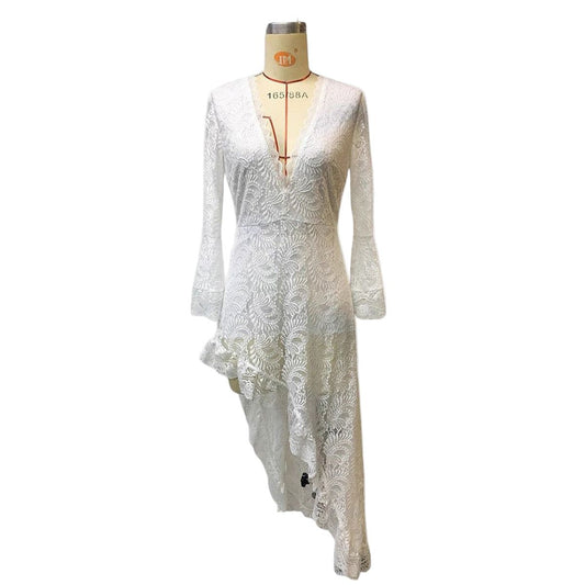Women's Western Boho Lace V-neck Midi Dress DY507534