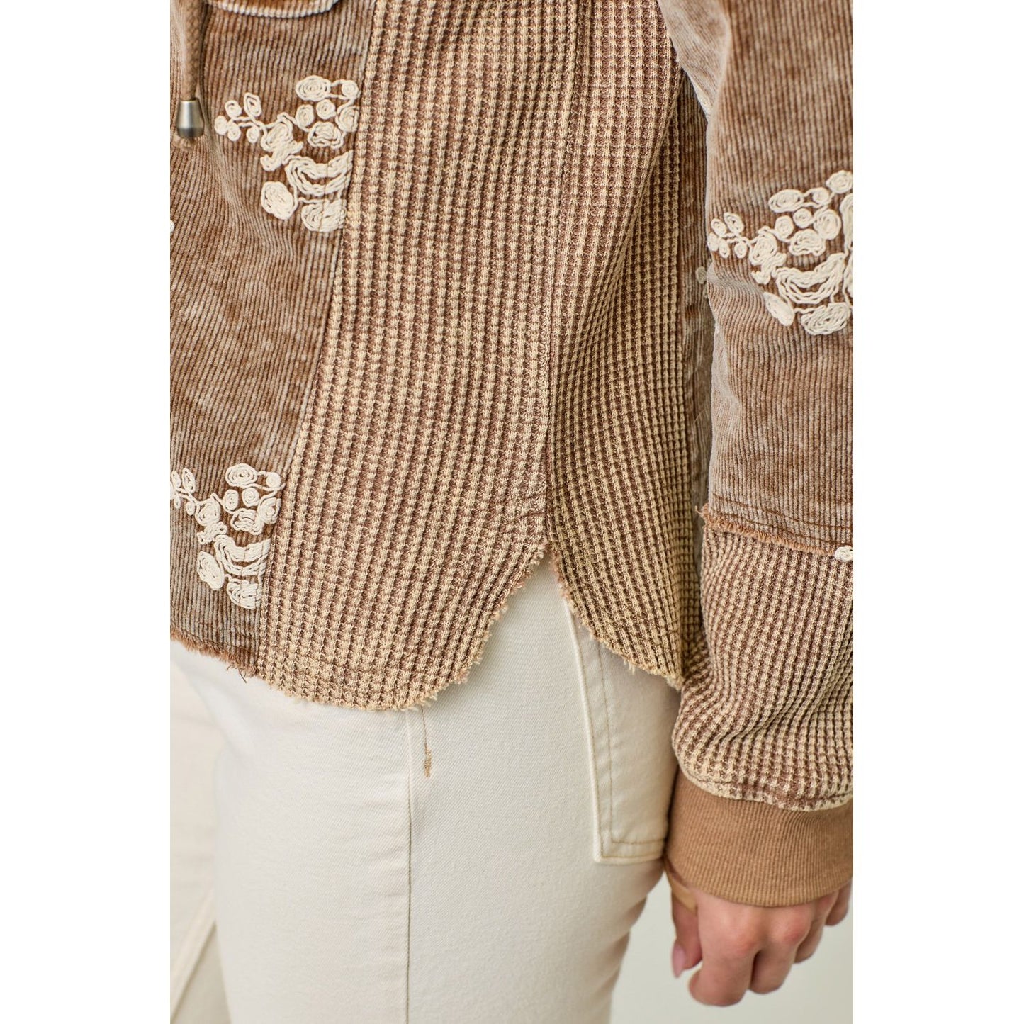 Women's Flower Embroidery Hoodie Jacket 60828