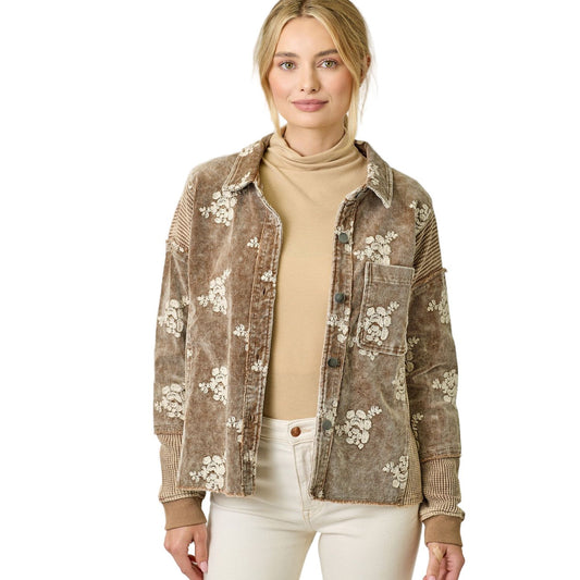 Women's Flower Embroidery Hoodie Jacket 60828