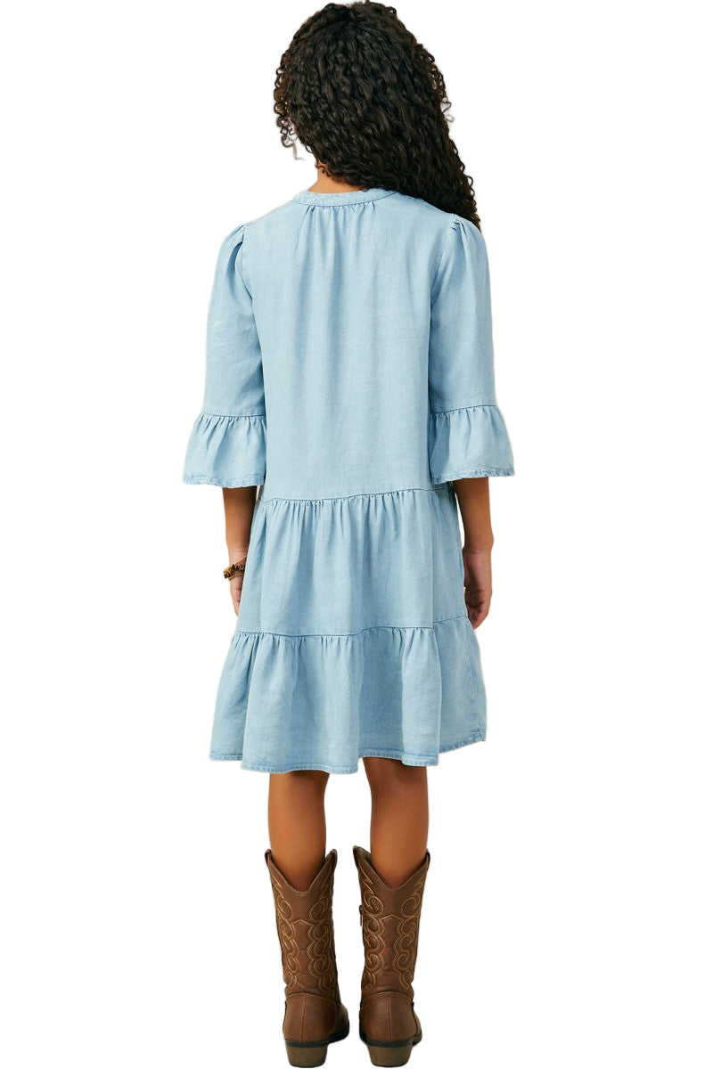 Girls Hayden Washed Button Detail Ruffle Sleeve Tencel GY9054