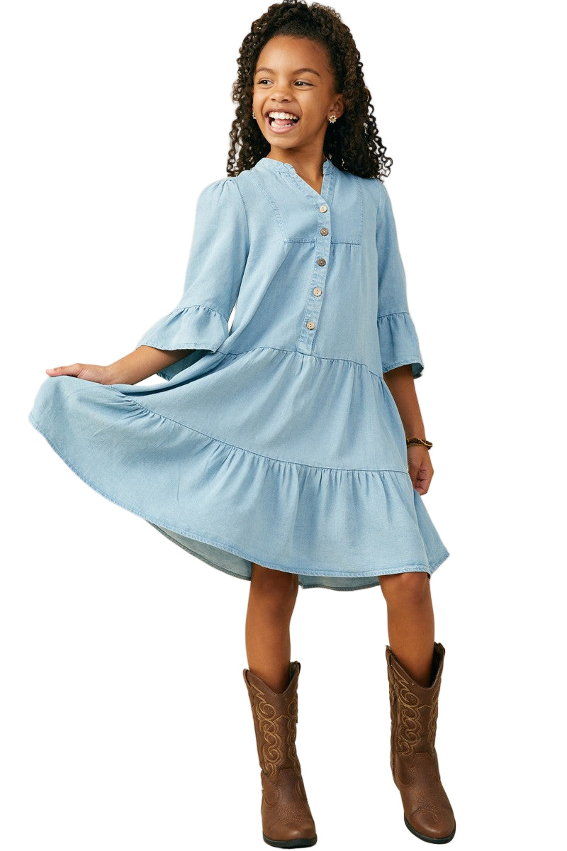 Girls Hayden Washed Button Detail Ruffle Sleeve Tencel GY9054