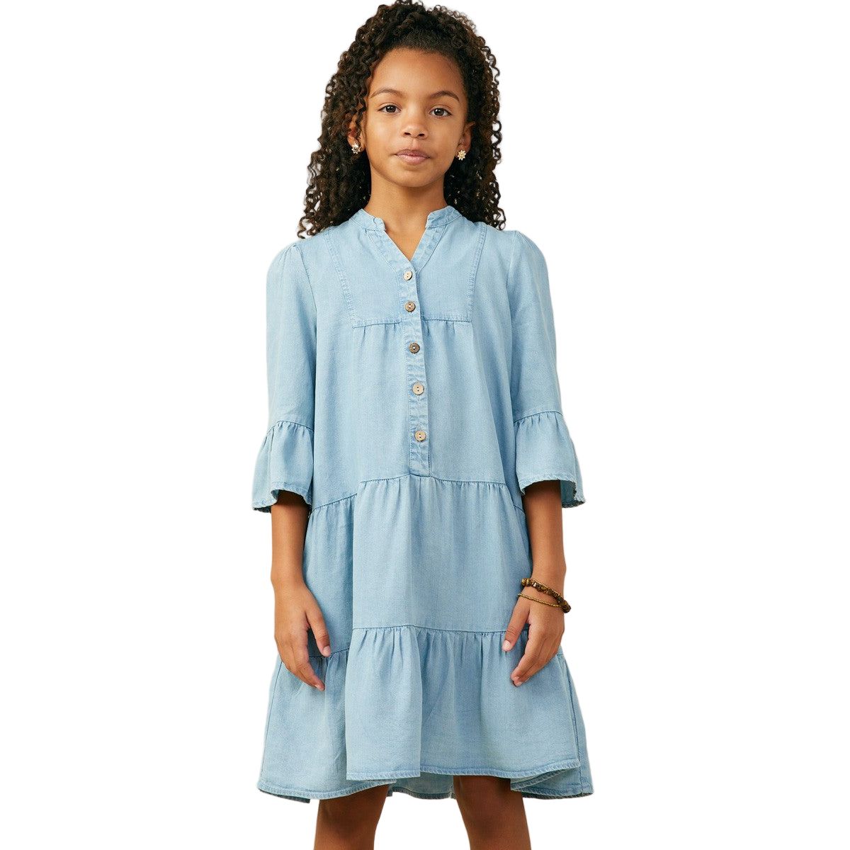 Girls Hayden Washed Button Detail Ruffle Sleeve Tencel GY9054